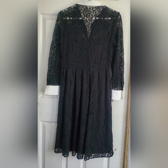 Zara Elegant Black Lace Long Sleeve Button Down Womans Flare Size Medium Dress - Picture 4 of 8